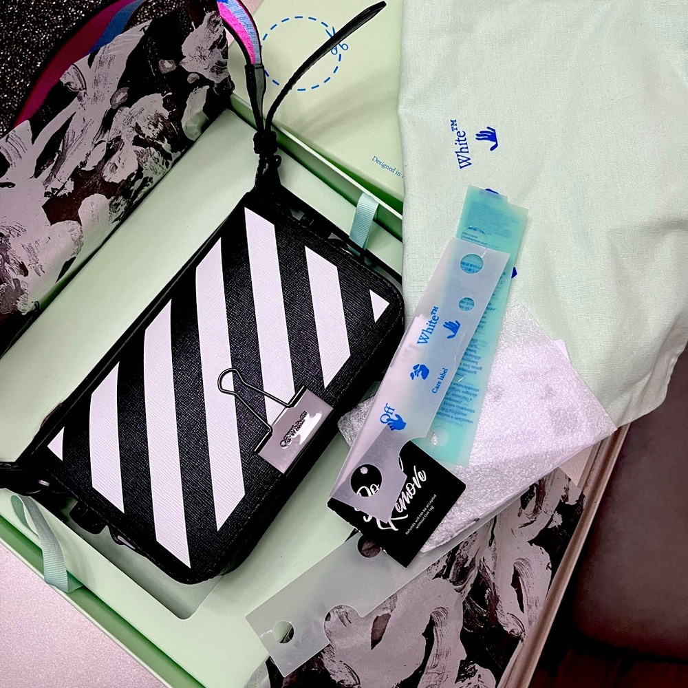 OFFWHITE off-white clip binder mini bag blue & pink strap